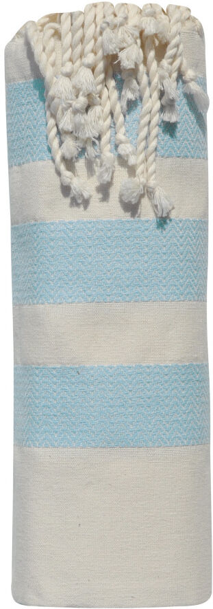 LES POULETTES BIJOUX Fouta Drap Plage et Hammam Coton Beige Trois Bandes Chevrons 100 x 200cm - Bleu ciel