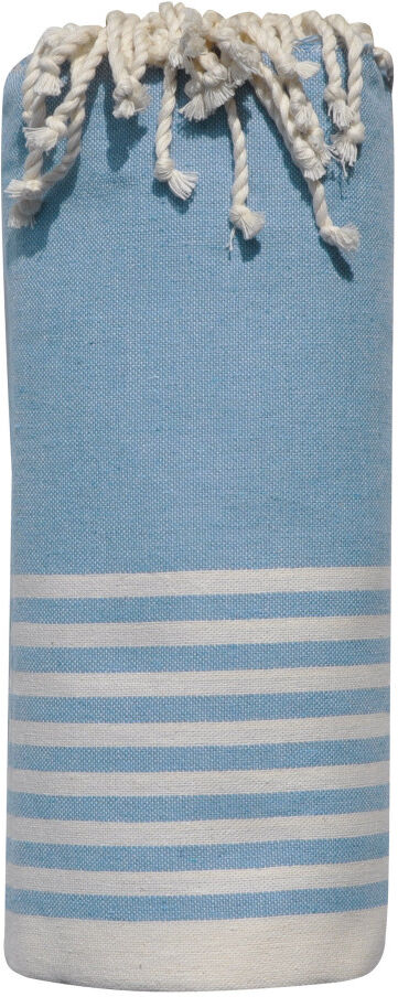 LES POULETTES BIJOUX Grand Fouta Drap Plage et Hammam Coton Petites Rayures Blanches 150 x 250cm - Bleu