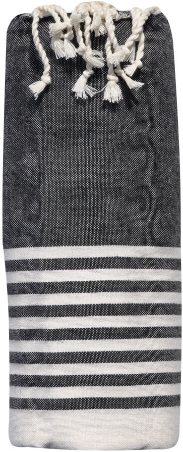 LES POULETTES BIJOUX Grand Fouta Drap Plage et Hammam Coton Petites Rayures Blanches 150 x 250cm - Noir