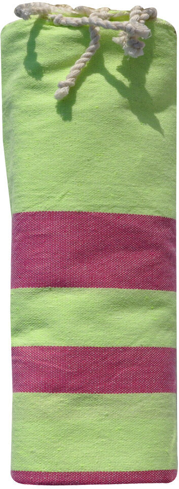 LES POULETTES BIJOUX Fouta Drap Plage et Hammam Coton Vert Fluo Rayé Fuchsia 100 x 200cm