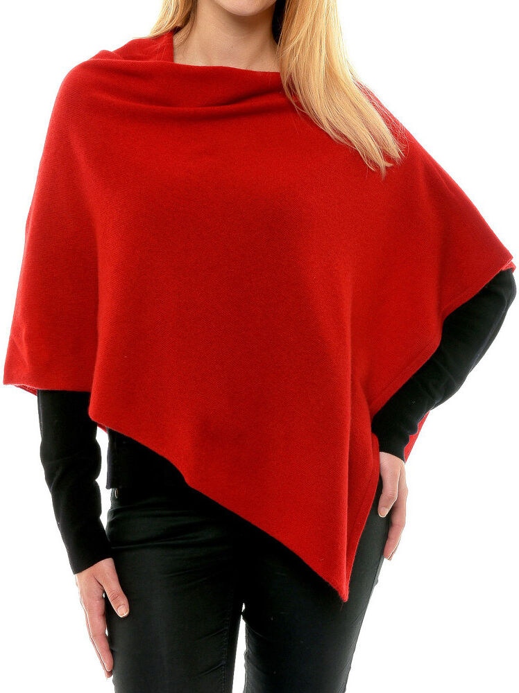 LES POULETTES BIJOUX Poncho 100% Cachemire 2 Fils Classics - Rouge Profond