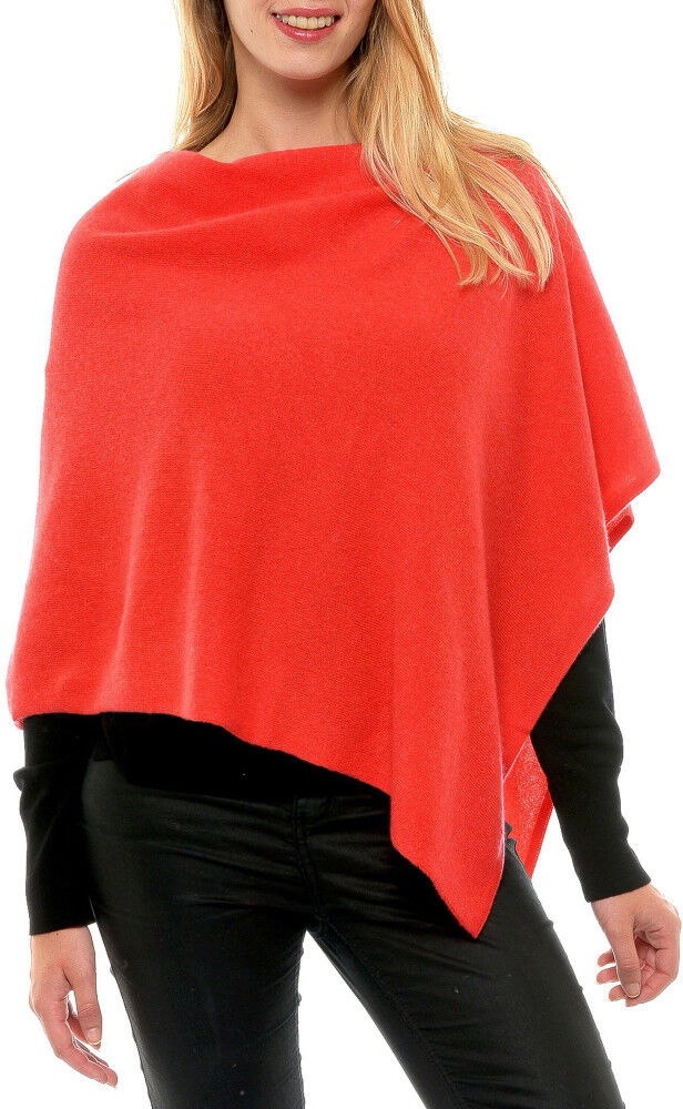 LES POULETTES BIJOUX Poncho 100% Cachemire 2 Fils Colors - Rouge Geranium