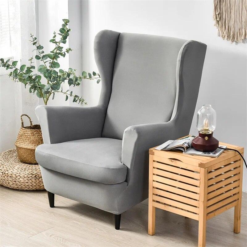 Spandex Wing Chair Cover Stretch High Sloping Armchair Slipcover Relax Solid Color Single Sofa Cover with Seat Cushion Protector