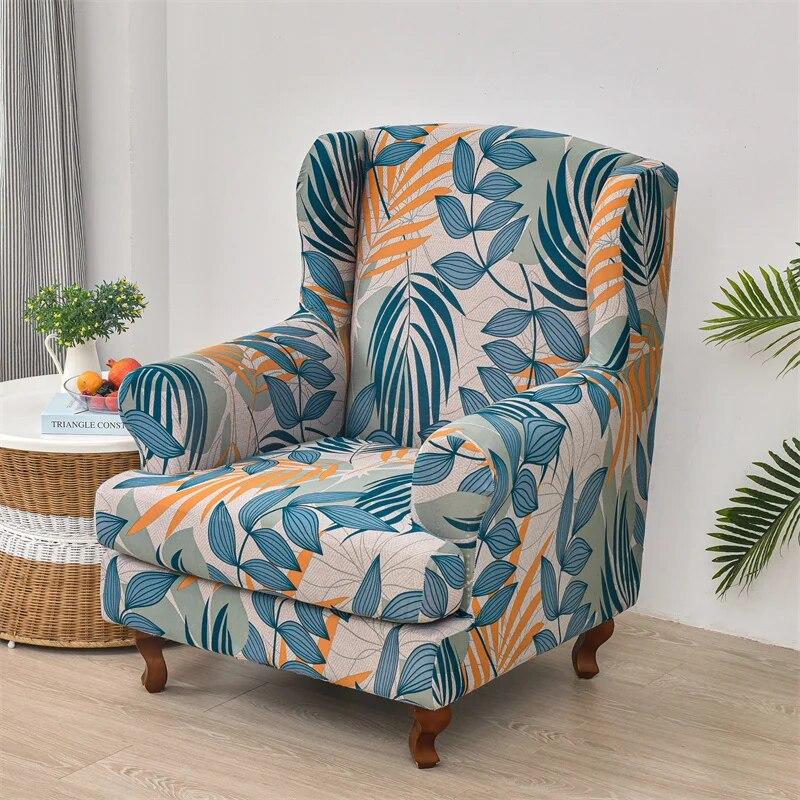 Floral Prints Wing Chair Cover Stretch Spandex Armchair Covers Removable Relax Sofa Slipcovers With Seat Cushion Covers Nordic