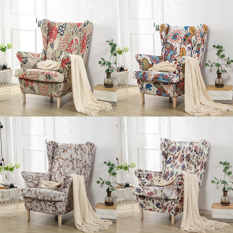 Bohemia Wing Chair Covers Stretch Spandex Armchair Slipcovers Removable Relax Sofa Slipcovers With Seat Cushion Cover