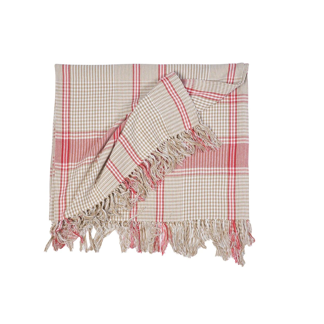 Giardino a colori Tovaglia tartan beige, rosso in cotone - 150x300