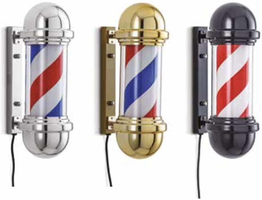 BARBER POLE LED da interno Insegna luminosa da barbiere Argento Oro Nero