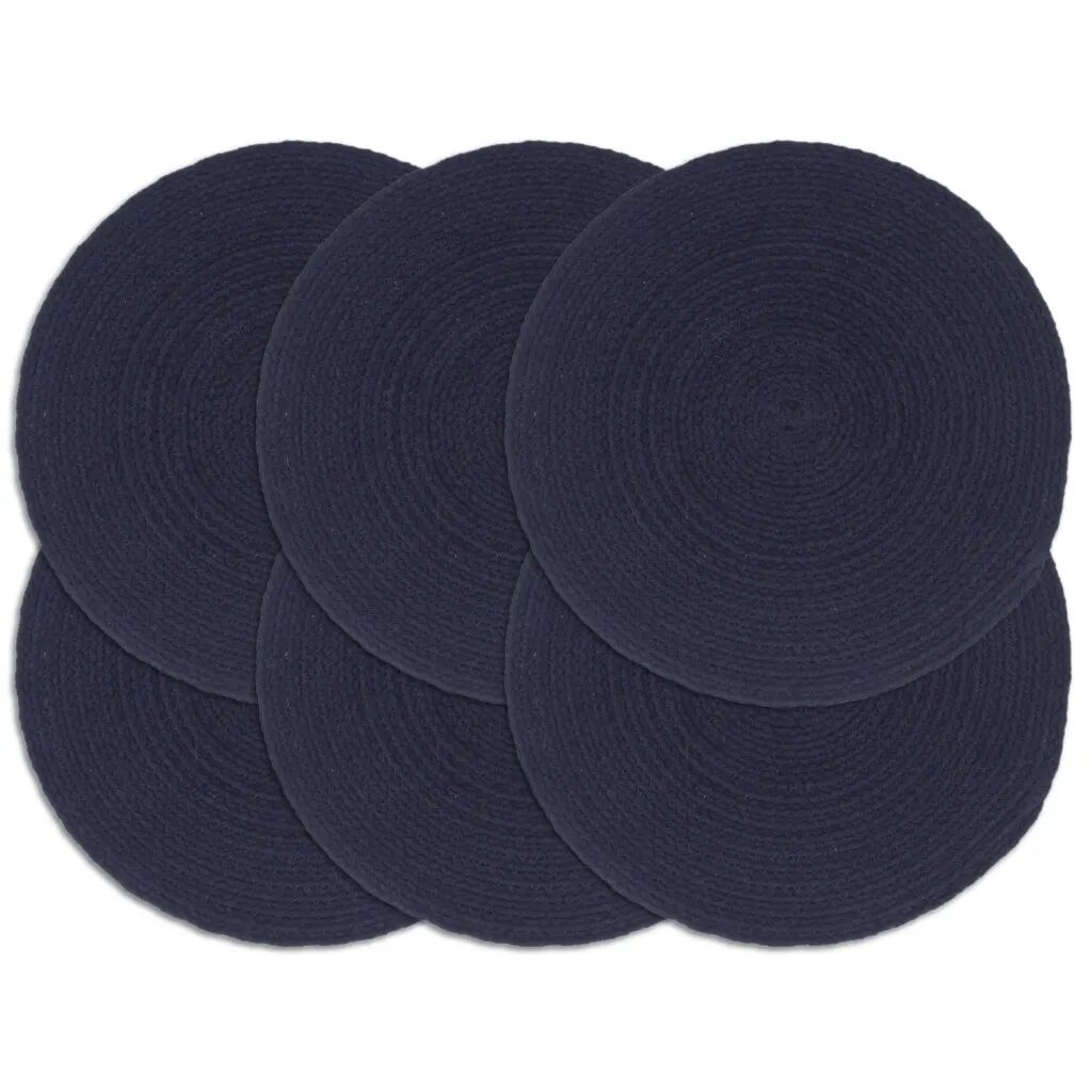 vidaXL Placemats 6 st rond 38 cm katoen effen marineblauw