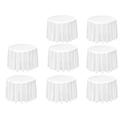 Kliplinc 8 Pack rond tafelkleed, 84 inch wegwerp tafelkleden PEVA waterdichte plastic ronde tafelkleden (wit)