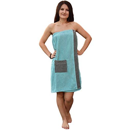 JEMIDI Sauna Badstof Kilt Sarong M-XXL Dames 100% katoen Saunakilt Saunasarong Saunahanddoek (Dames Mint/Grijs)