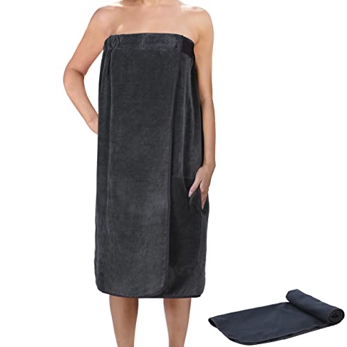 valuents ® Saunakilt voor dames van katoen – saunakilt voor vrouwen in grijs – one size saunahanddoek met klittenbandsluiting 80 x 130 cm + plus: handdoek