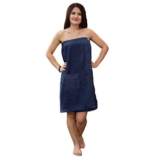 JEMIDI Sauna badstof kilt sarong M-XXL dames  100% katoen saunakilt sauna arong sauna handdoek (dames donkerblauw)
