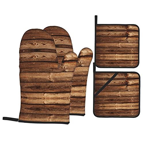 ASEELO Bruine houten ovenwanten en pannenlappen sets, multifunctionele keukenpannenhouders met zak (4 stuks)