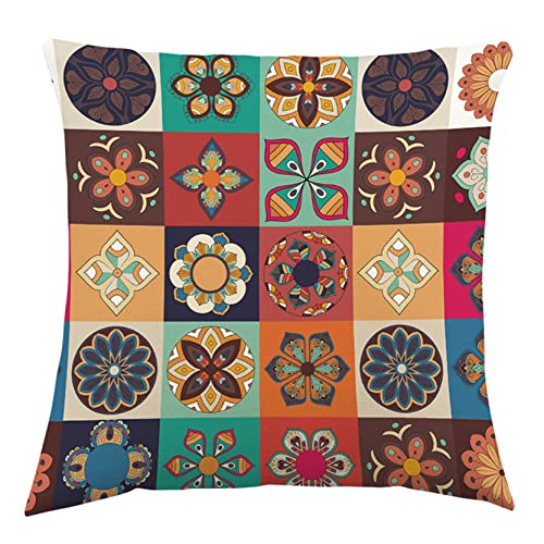 EPASHA Kussenhoezen, decoratieve kussenslopen van satijn, Boheemse kussenhoezen 45 x 45 cm Set van 2 decoratieve sierkussenhoezen in boho-stijl Katoen Linnen Mandala Art Vierkante kussenslopen Woondecoratie,