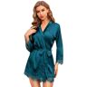 RSLOVE Vrouwen Satijn Robe Kant Trim Kimono Badjas Zijde Bruidsmeisje/Bruidsmeisje Robe, Blauw Groen, S