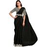 Shri Balaji Silk & Cotton Saree Emporium Zwart Satijn Moti Steen Draad Werk Klaar om Sari 1 Min Saree 6273 te dragen, Perzik, M