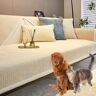 GEEBXY Simple Striped Chenille Anti-Scratch Couch Cover, Funny fuzzy Sectional Sofa Cover, Chenille Couch Cover, Simple Striped Couch Cover for Pets (Sofa cover: 27.6 * 59.1IN,Beige)