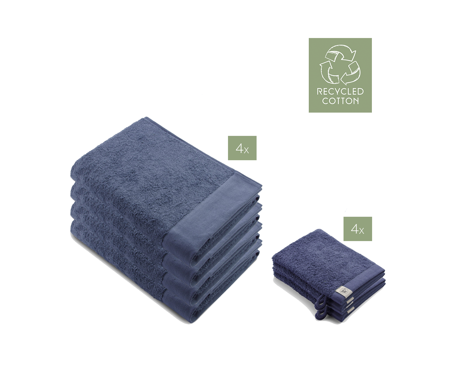 Walra badgoedset Remade - 4x handdoek 50x100 cm + 4x washandjes 16x21 cm - Blauw