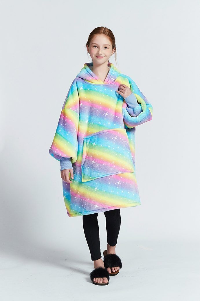 Oversized Hoodie/hettegenser Blanket/teppe Til Barn (Farger: Regnbue)