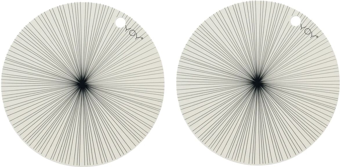 OYOY rund spisebrikke 2-pakn. hvit, sorte streker