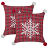 Beliani Conjunto de 2 almofadas decorativas vermelho 45 x 45 cm com padrão natalício para quarto ou sala