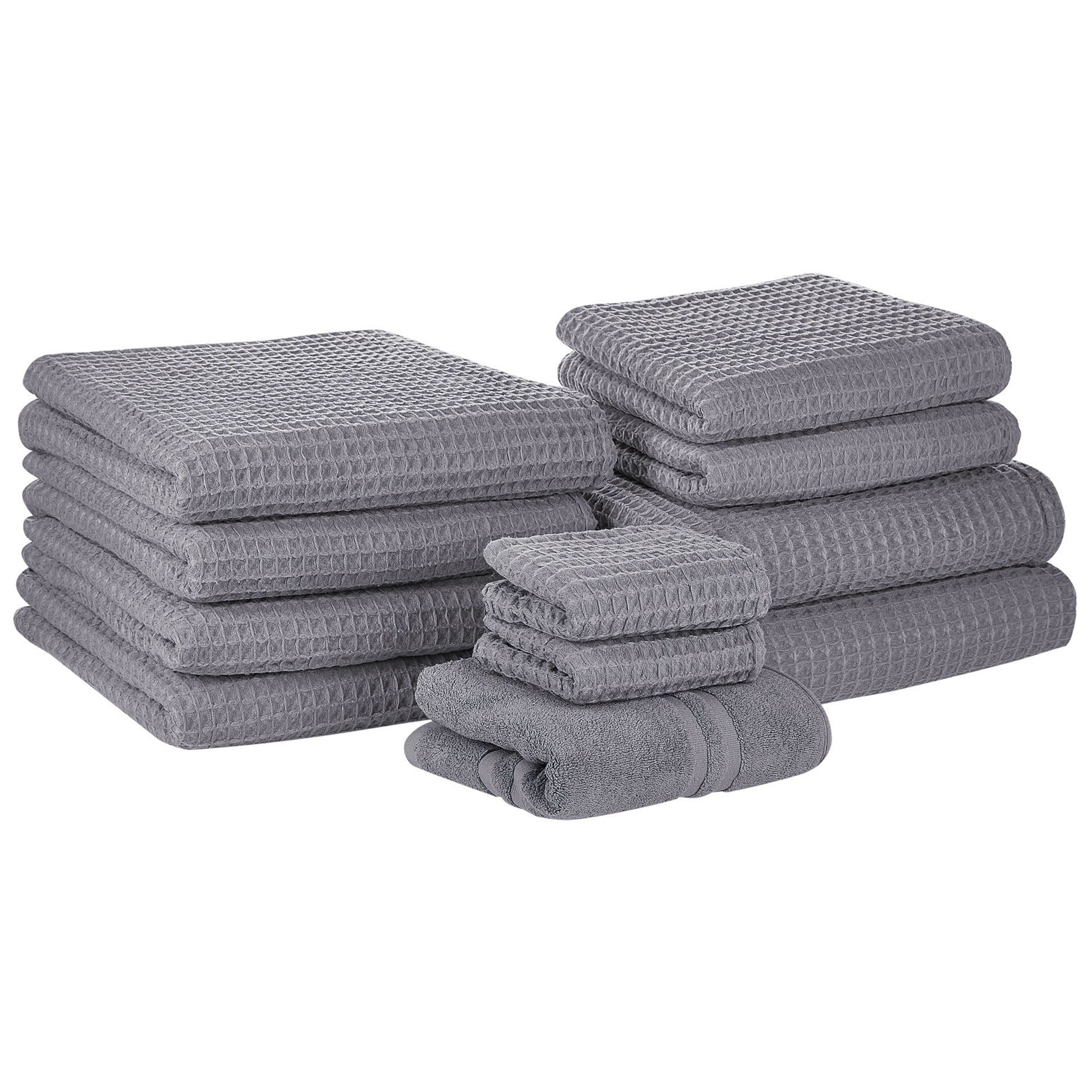 Beliani Conjunto de 11 toalhas de banho e tapete de banho de algodão cinzento zero twist