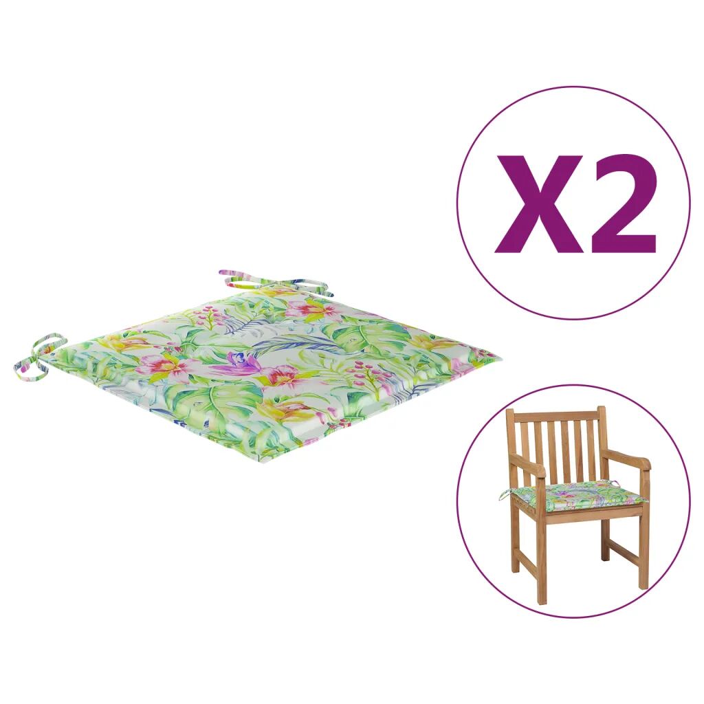 vidaXL Almofadões cadeira jardim 2 pcs 50x50x4 cm tecido padrão folhas