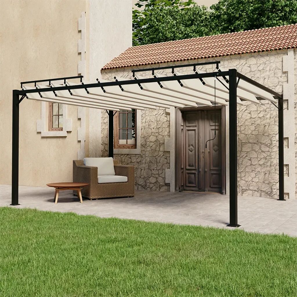 vidaXL Gazebo com telhado de persiana 3x4 m tecido creme e alumínio