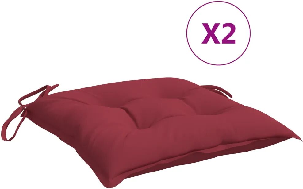 vidaXL Almofadões de cadeira 2 pcs 50x50x7 cm tecido vermelho tinto