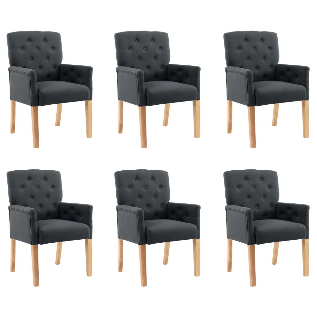 vidaXL Cadeiras jantar com apoio de braços 6 pcs tecido cinzento