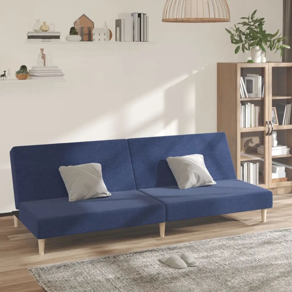 vidaXL Sofá-cama de 2 lugares tecido azul