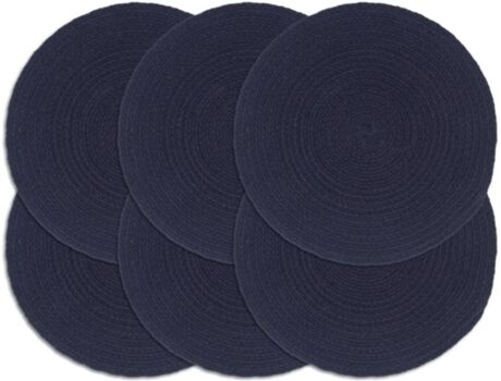 Vidaxl Conjunto 6 Individuais de Mesa Redondo Padrão Liso (Algodão - 38 cm - Azul Escuro)