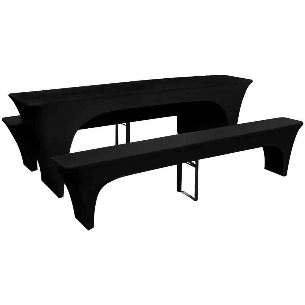 vidaXL 3 čierne elastické poťahy na pivný stôl a lavice 220 x 70 x 80 cm