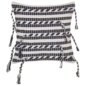 Beliani Decorative Pillow Black and White Cotton 45 x 45 cm Striped Pattern with Tassels Boho Design Throw Cushions Material:Cotton Size:45x10x45