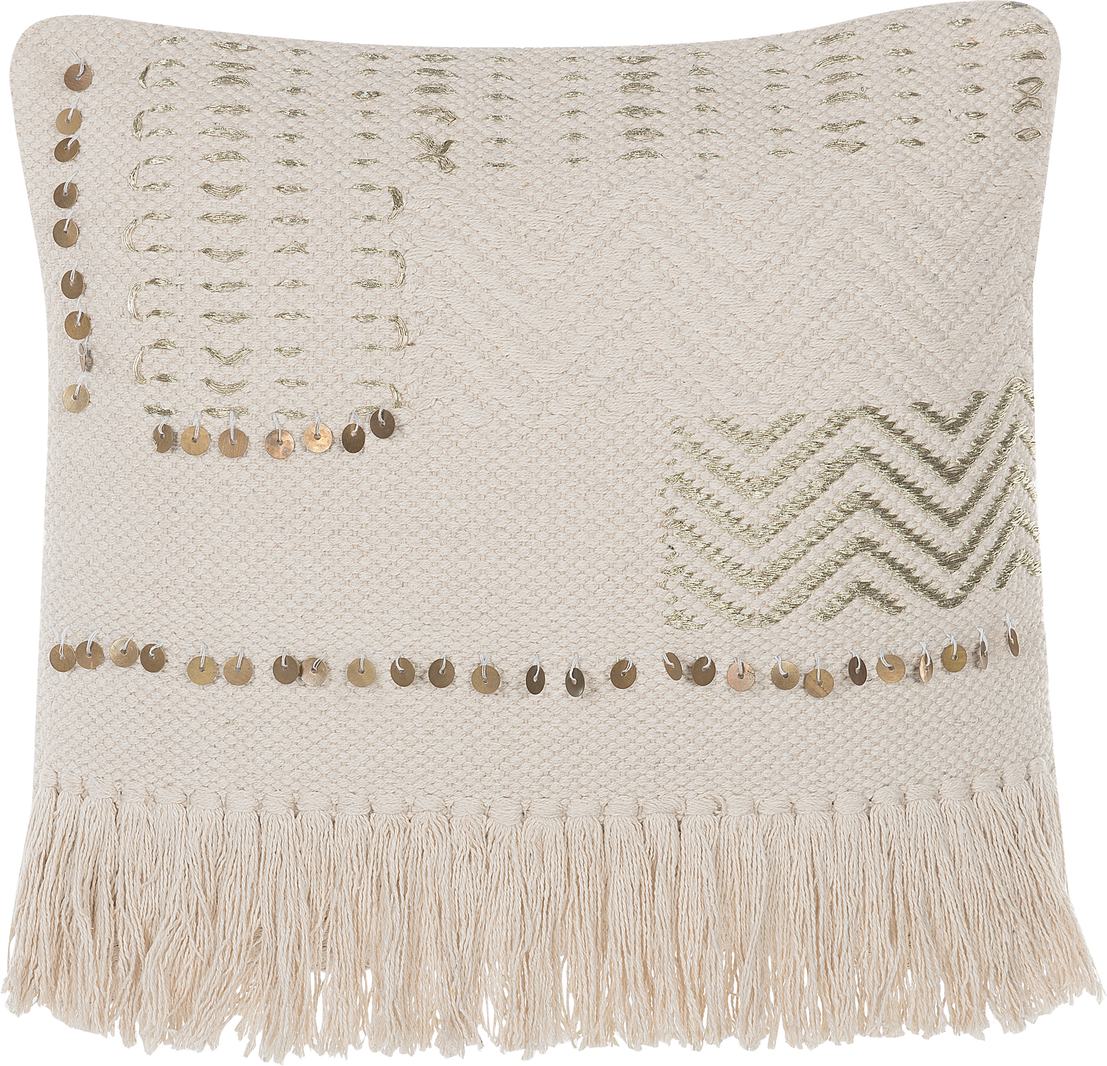 Beliani Decorative Cushion Beige 45 x 45 cm with Tassels Boho Retro Decor Accessories