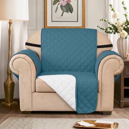 17 Stories Quilted Reversible with 6 Side Pockets and Adjustable Strap Box Cushion Armchair Slipcover 17 Stories Upholstery Colour: Blue 226cm H x 150cm W