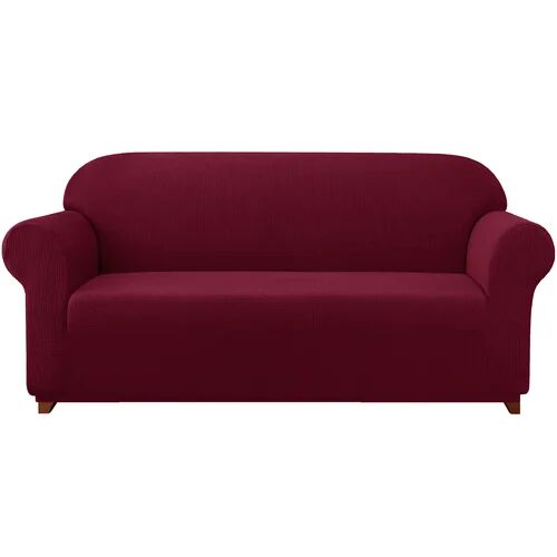 Rosalind Wheeler Texture Grid Ultra Soft Stetch Box Cushion Sofa Slipcover Rosalind Wheeler Upholstery Colour: Wine