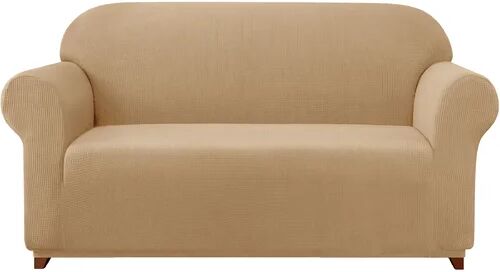 Rosalind Wheeler Textured Grid Jacquard High Stretch Box Cushion Loveseat Slipcover Rosalind Wheeler Colour: Khaki  - Size: 22cm H x 30cm W x 30cm D