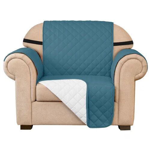 17 Stories Quilted Reversible With 6 Side Pockets and Adjustable Strap Box Cushion Armchair Slipcover 17 Stories Upholstery Colour: Blue 20cm H x 105cm W x 20cm D