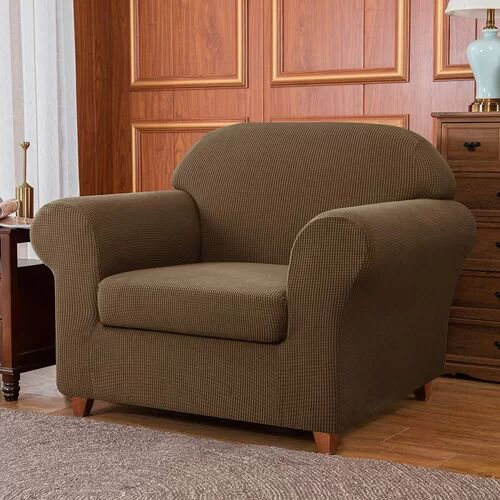 Marlow Home Co. 2-Piece Textured Grid Soft Stretchy Box Cushion Armchair Slipcover Marlow Home Co. Upholstery Colour: Coffee 240cm H X 140cm W