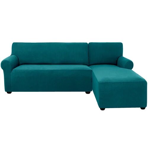 17 Stories Textured Grid Soft Stretchy Right Chaise L-Shaped Box Cushion Sofa Slipcover 17 Stories Upholstery Colour: Teal