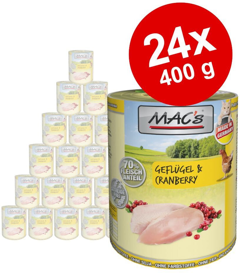 MAC's Sparpaket MAC´s Cat 24 x 400 g - Mix Geflügel, Fleisch, Fisch (4 Sorten)