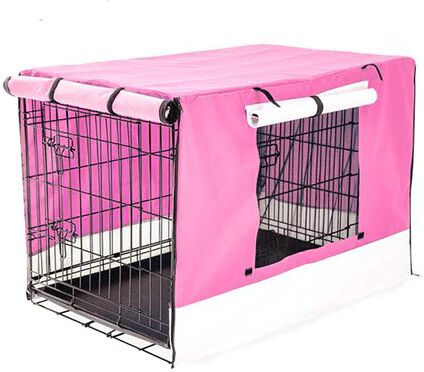 Unbranded Foldable Metal Wire Dog Cage w/ Cover - PINK 24"