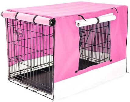 Unbranded Foldable Metal Wire Dog Cage w/ Cover - PINK 42"