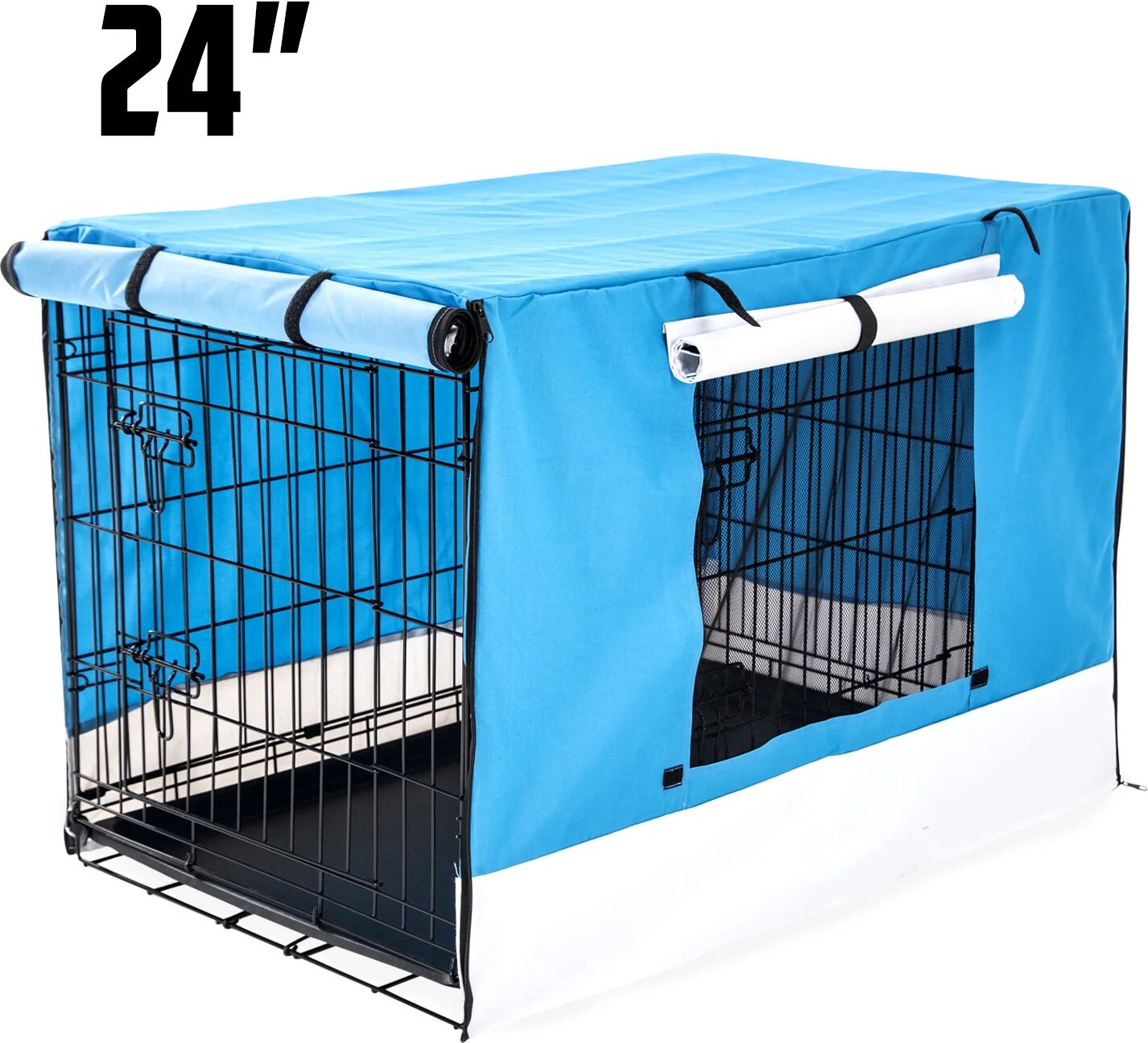 Unbranded Foldable Metal Wire Dog Cage w/ Cover - BLUE 24"