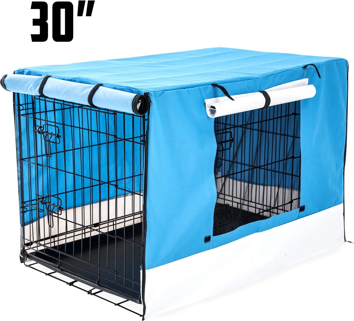 Unbranded Foldable Metal Wire Dog Cage w/ Cover - BLUE 30"