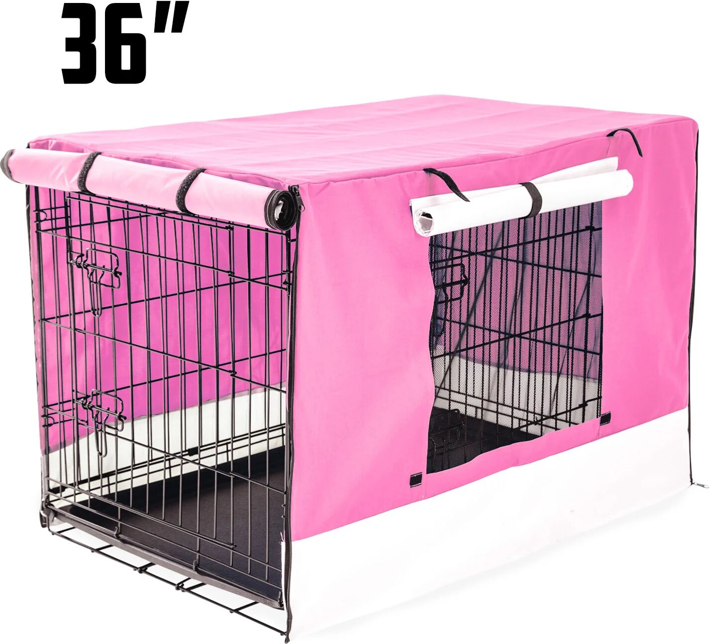 Unbranded Foldable Metal Wire Dog Cage w/ Cover - PINK 36"