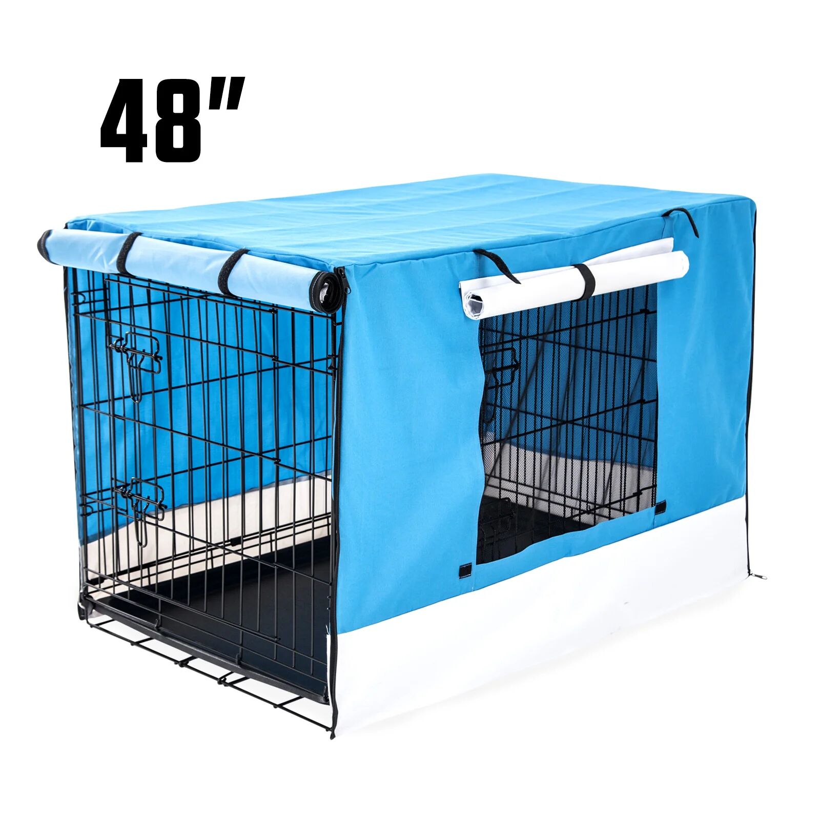 Unbranded Foldable Metal Wire Dog Cage w/ Cover - BLUE 48"