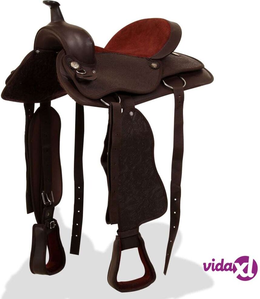 vidaXL Western Saddle, Headstall&Breast Collar Real Leather 15" Brown