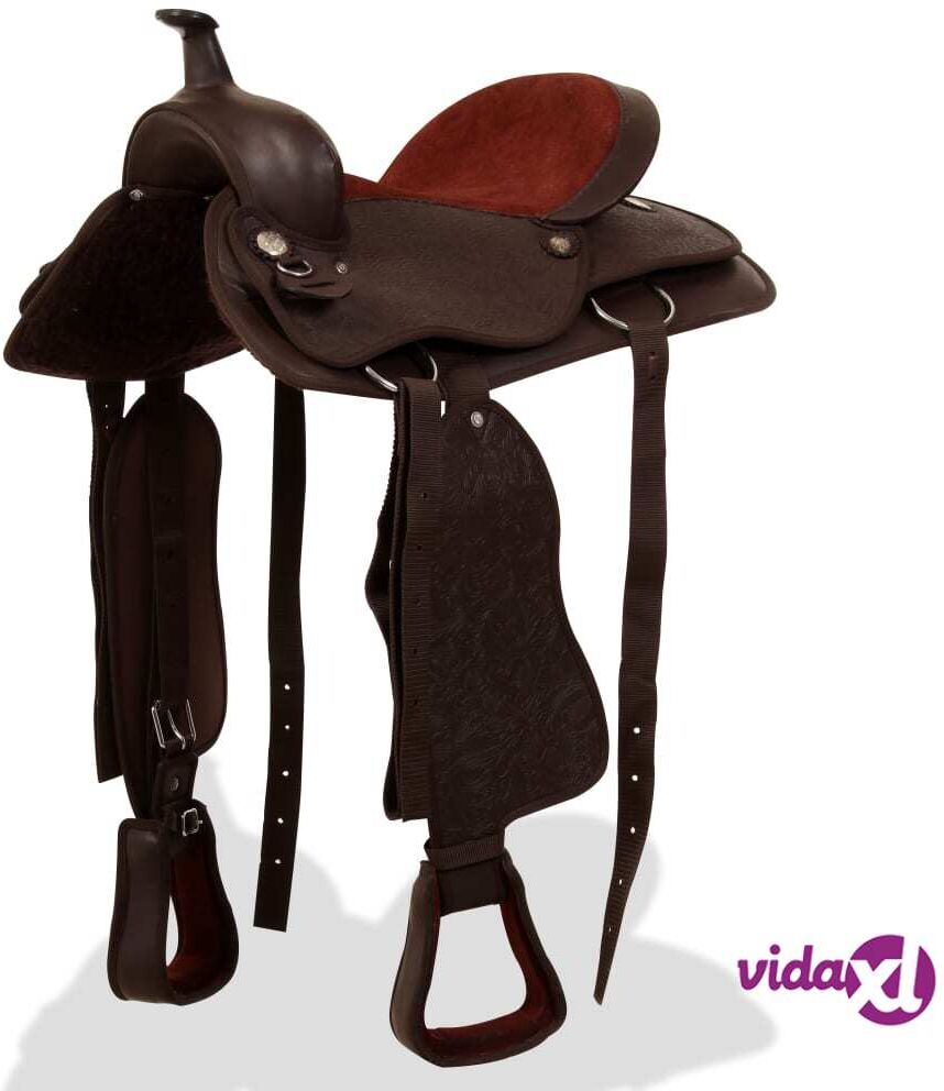 vidaXL Western Saddle, Headstall&Breast Collar Real Leather 16" Brown